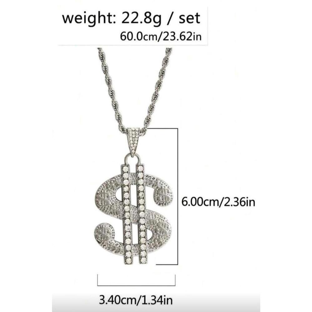 Dollar Sign (Money)-(Chain)-(Silver)-(New)-(Zirconia)-$33.00 - Picture 4 of 7